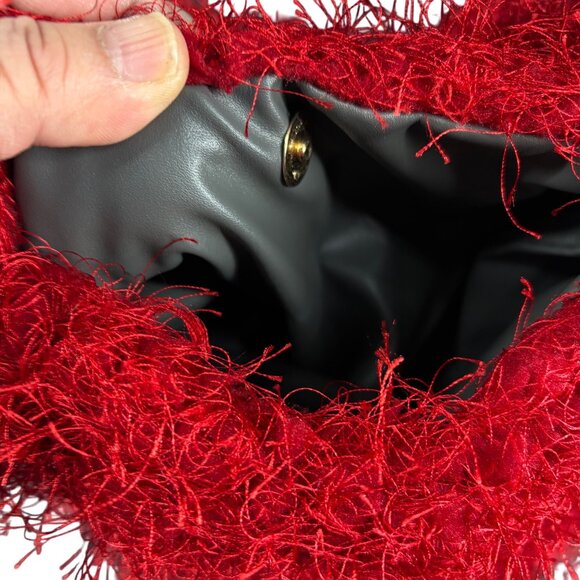 Red Heart-Shaped Fuzzy Shoulder Bag With Magnetic Snap Closure - Picture 5 of 6